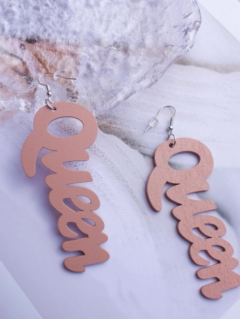 Queen Wooden Earrings for Women Drop Dangle
