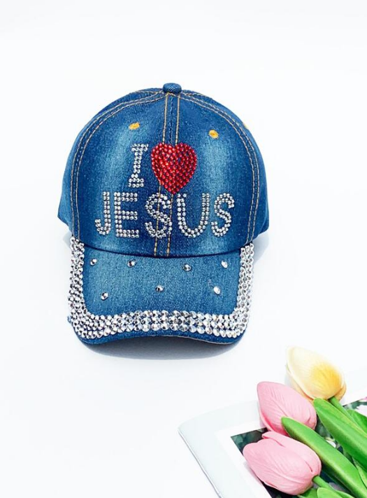 Washed Rhinestone Heart & Letter Baseball Cap