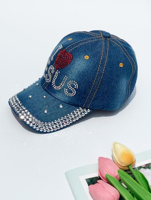 Washed Rhinestone Heart & Letter Baseball Cap