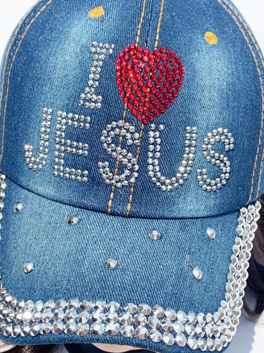 Washed Rhinestone Heart & Letter Baseball Cap