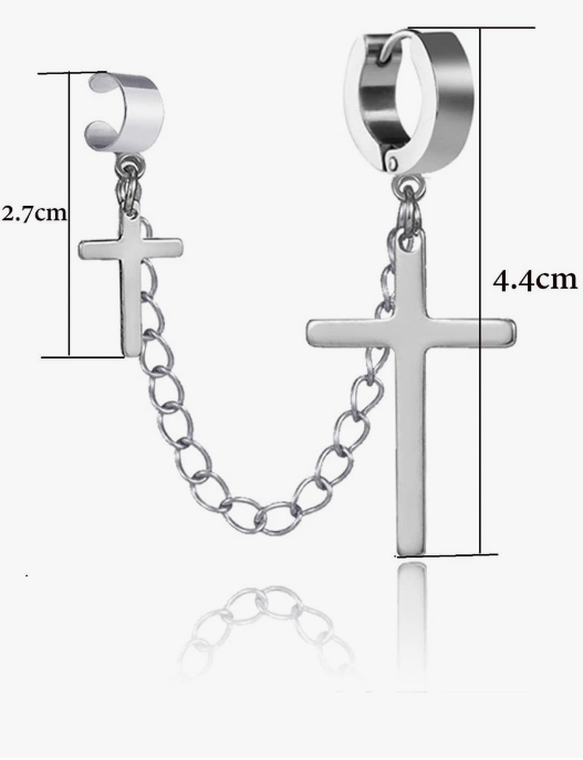Cross & Chain Charm Ear Cuff Stainless Steel