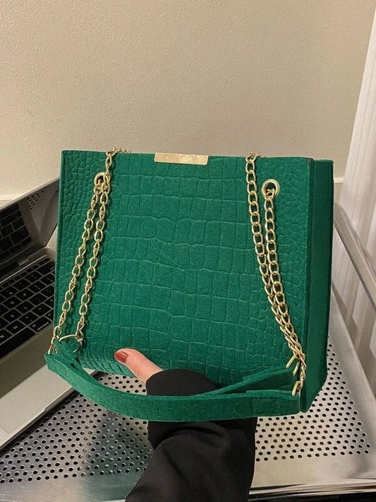Crocodile Embossed Chain Square Bag