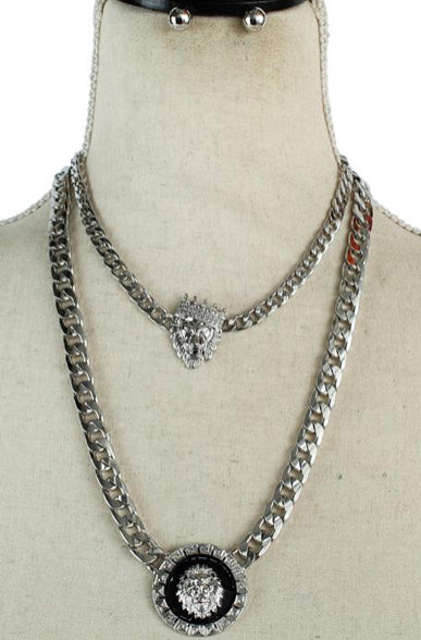 Metal Link Chain Lion Necklace Set