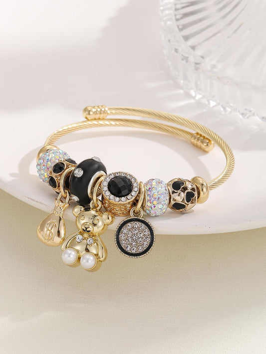 Rhinestone Decor Bear Charm Bangle