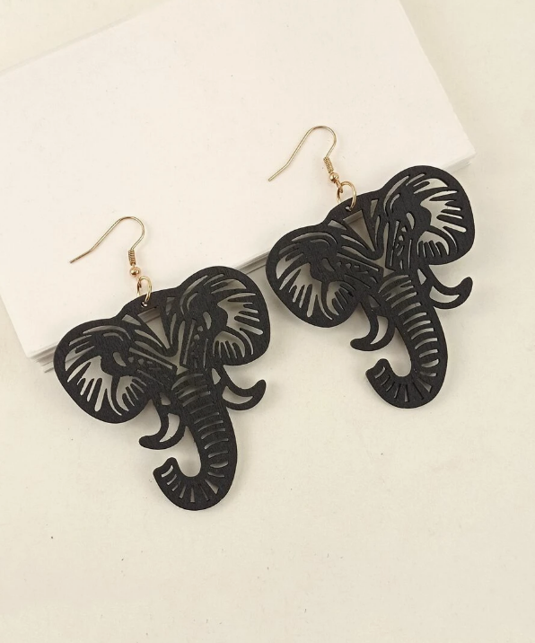Elephant Design Wood Earring