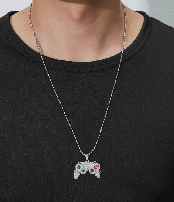 Men Rhinestone Gamepad Charm Necklace