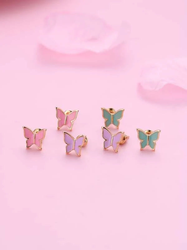 Girls Butterfly Stud Earrings - 3 pair