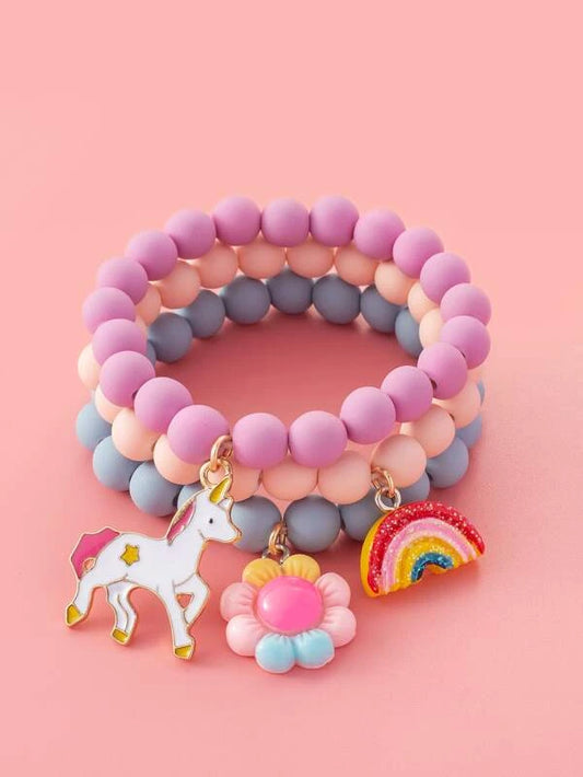 Girls Unicorn & Rainbow Decor Bracelet - Purple (3pc)