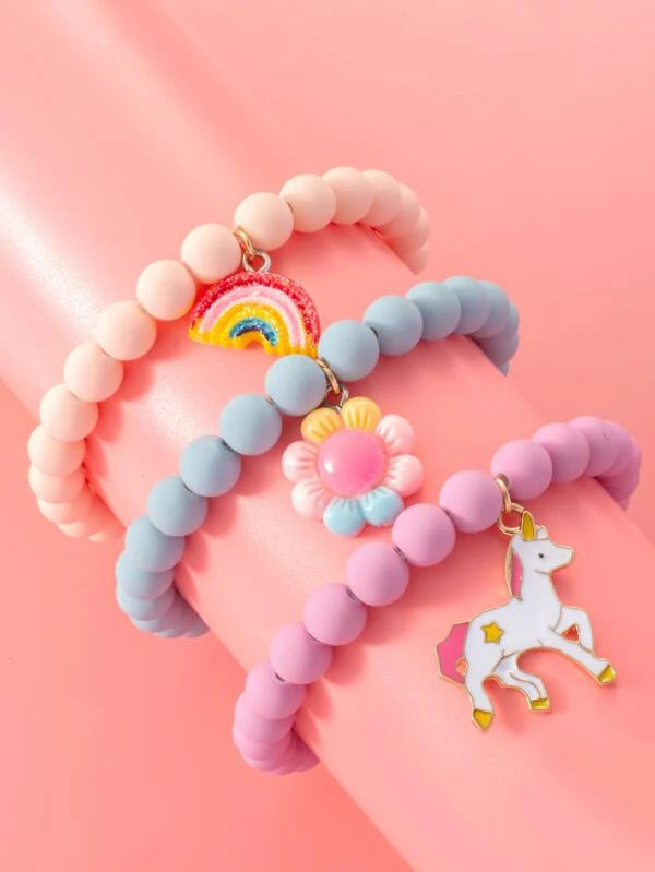 Girls Unicorn & Rainbow Decor Bracelet - Purple (3pc)