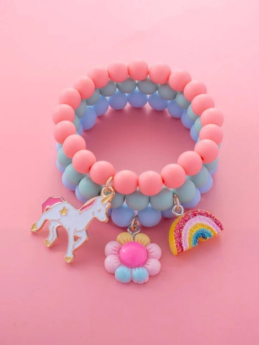 Girls Unicorn & Rainbow Decor Bracelet - Blue (3pc)