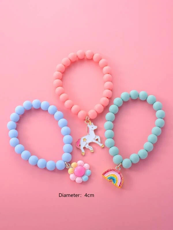 Girls Unicorn & Rainbow Decor Bracelet - Blue (3pc)
